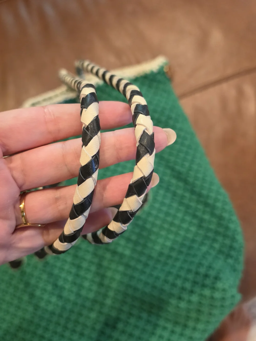 Clare V LE WEEKEND Green Crochet Tote with Striped Handles